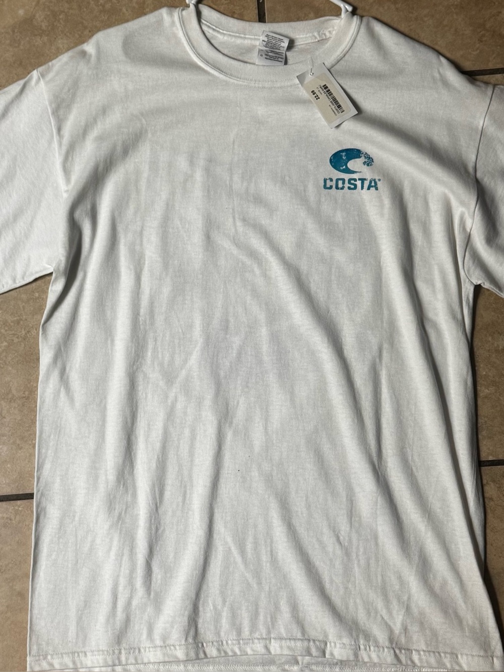 Costa White T-Shirt with Blue Logo Size Large